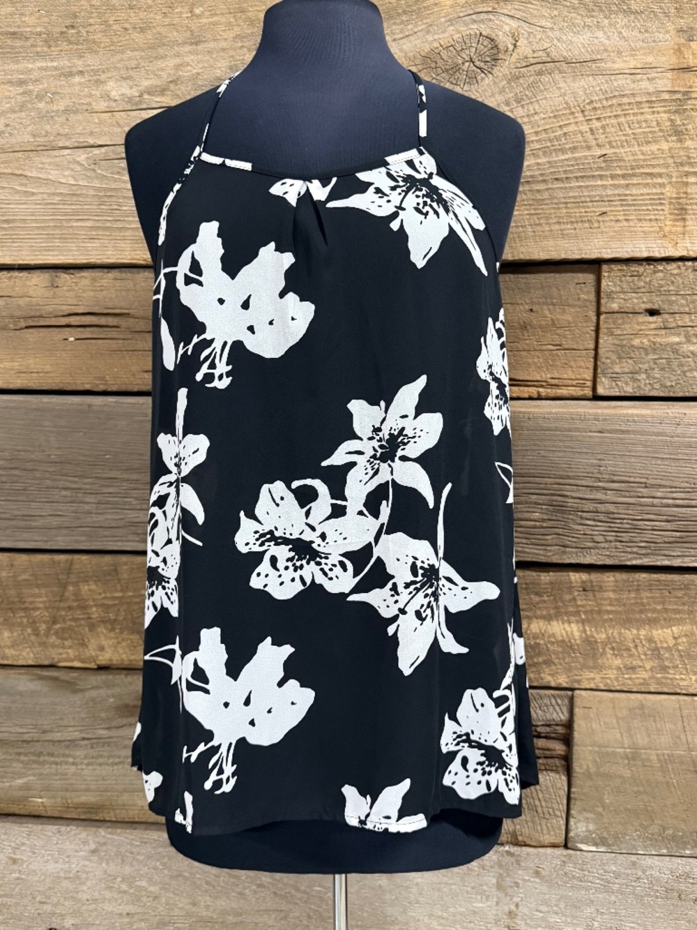 NWT Banana Republic Tank, Black with White Lilly design, Med